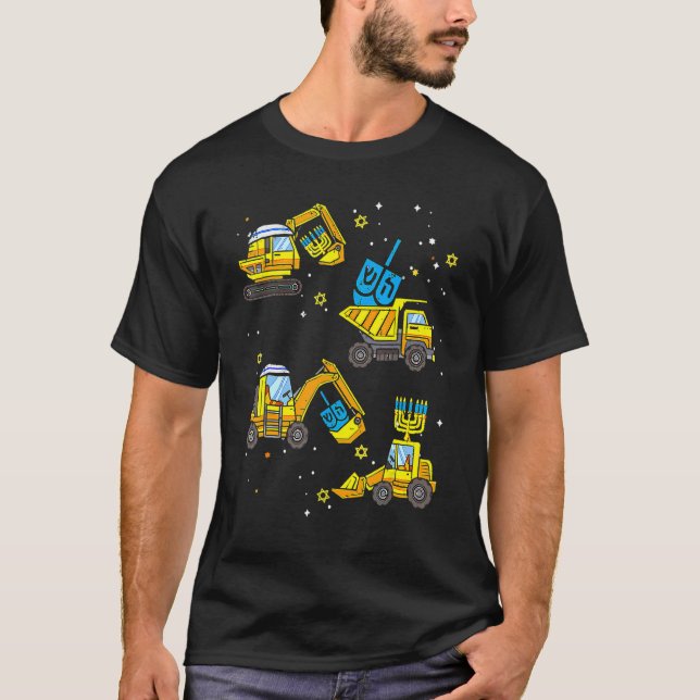 Camiseta Boys Construction Vehicle Hanukkah Jewish Boys Kid (Frente)