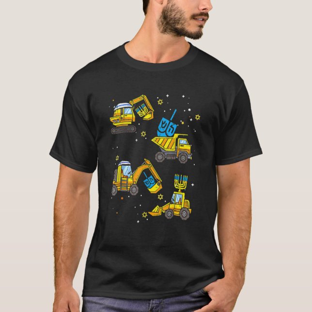 Camiseta Boys Construction Vehicle Hanukkah Jewish Boys Kid (Frente)