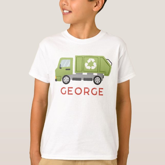 Camiseta Boys Cool Green Garbage Trash Truck Transportation (Frente)