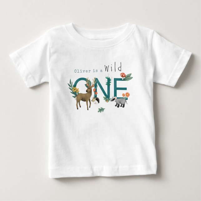 Camiseta Boys Cute Wild One Woodland primeiro aniversario (Frente)