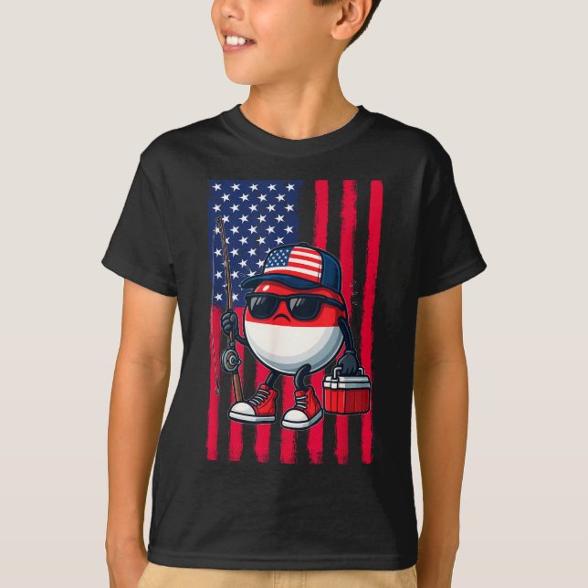 Camiseta Boys Fishing Rod American Flag Patriotic Fishing F (Frente)