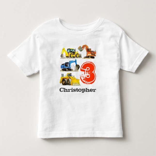 Camiseta Boys Giant Construction Diggers aniversário de 3 a (Frente)