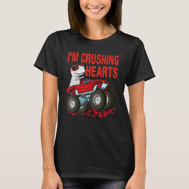 Camiseta Boys Kids Valentines Day I Crush Hearts Funny Dino (Frente)
