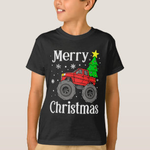 Camiseta Boys Monster Truck Feliz Árvore de Natal Flocos de