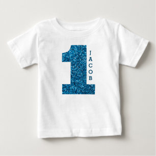 Camiseta Boys One First Birthday Blue Glitter