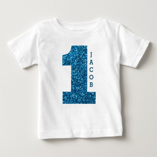 Camiseta Boys One First Birthday Blue Glitter (Frente)