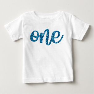 Camiseta Boys One First Birthday Blue Glitter