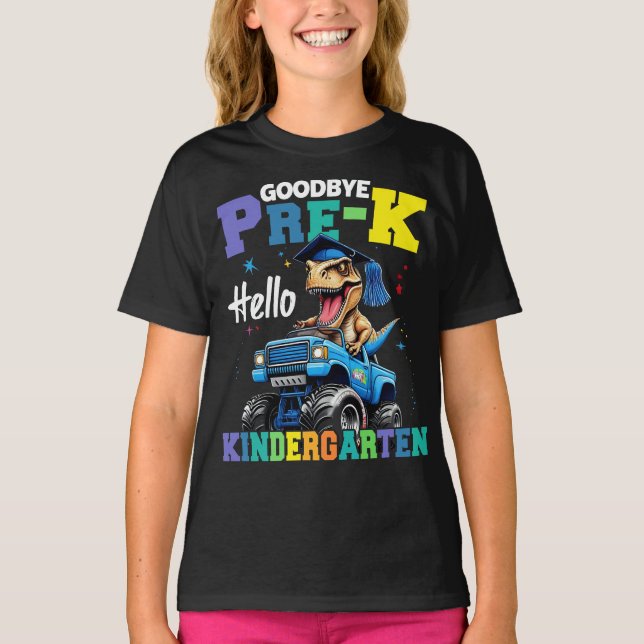 Camiseta Boys para graduação de Truque T rex pré-k Monster (Frente)