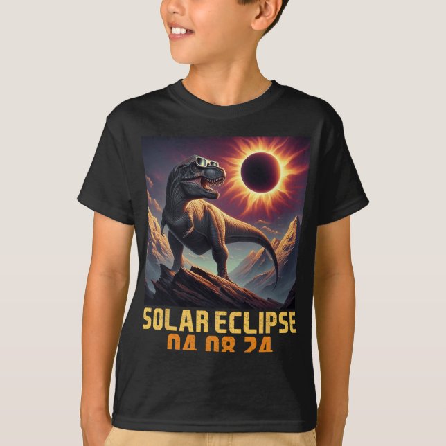 Camiseta Boys T Rex Dinossauro Astronauta Total Eclipse Sol (Frente)