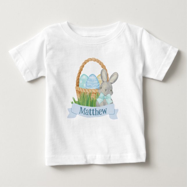Camiseta Boys Watercolor Blue Páscoa Basket (Frente)