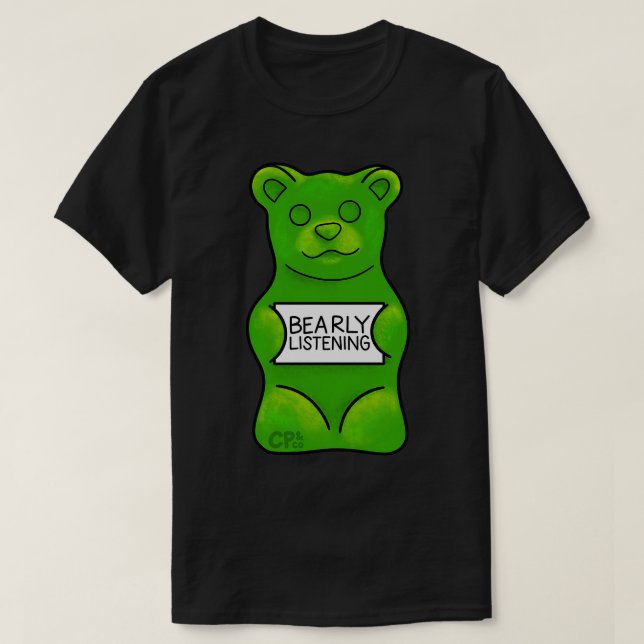Camiseta Bprecoce Ouvindo Gummy Bear Candy (Frente do Design)