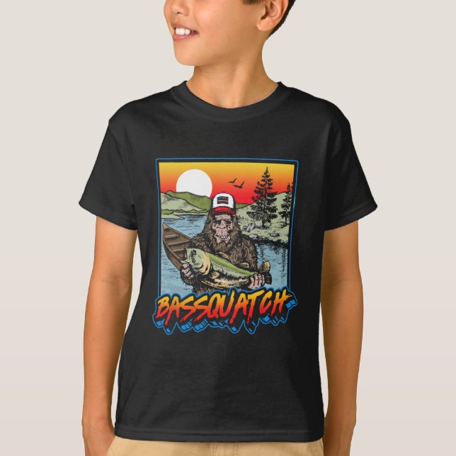 Camiseta Bquatch! Funny B Pesca Sasquatch Retro 80s Fishe (Frente)