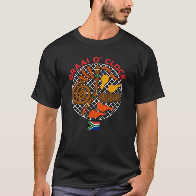 Camiseta Braai O' Relógio Tempo Engraçado África do Sul Ban (Frente)