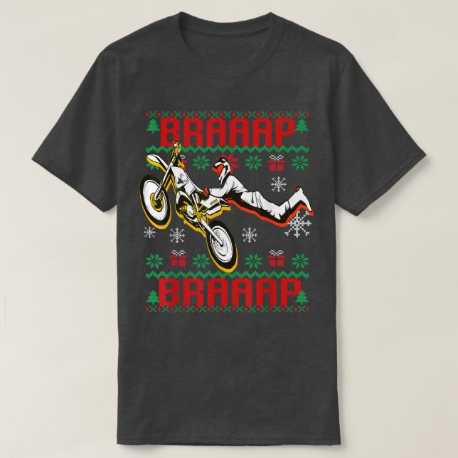 Camiseta BRAAP Through The Snow Ugly Christmas Motocross Di (Frente do Design)