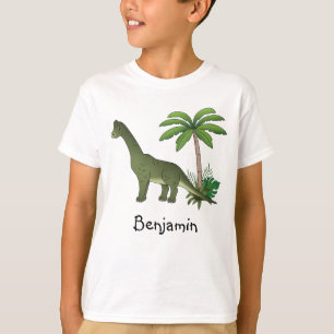 Camiseta Brachiosaurus Fofo E Palmeira Com Nome Da Criança