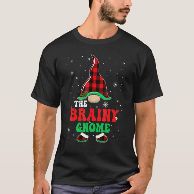 Camiseta Brainy Gnome Buffalo Plaid Matching Family Christm (Frente)