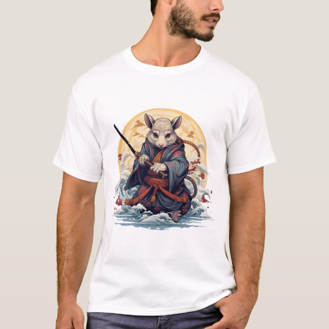 Camiseta branca básica Samurai rat (Frente)