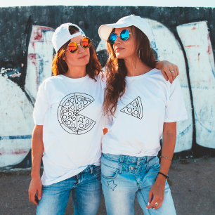 Camiseta Branca Casal Engraçado Fatia de Pizza