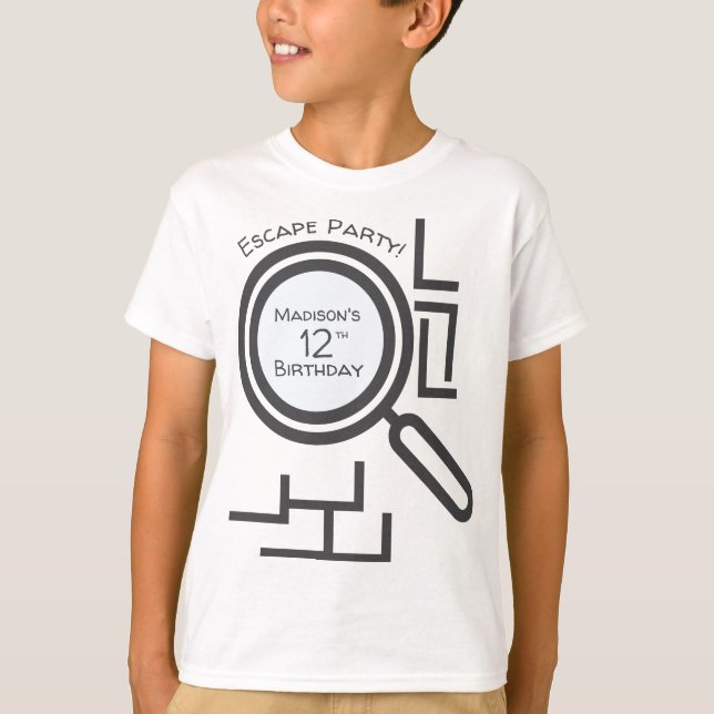 Camiseta Branca Cinza Festa Labirinto Sala de Esca (Frente)