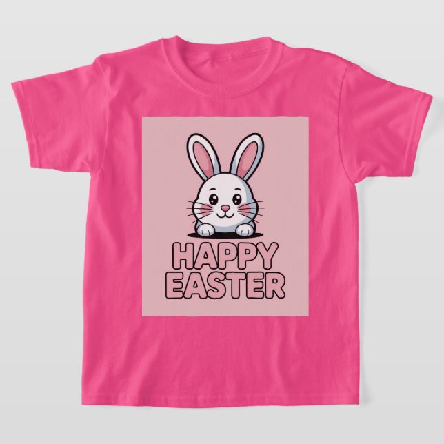 Camiseta Branca Coelho Feliz Páscoa Rosa Fofa (Postura )