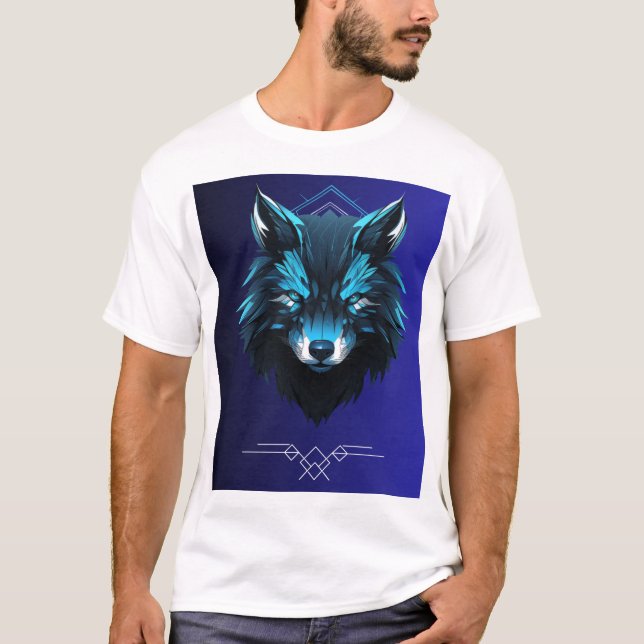 camiseta branca com desenho de lobo na frente (Frente)