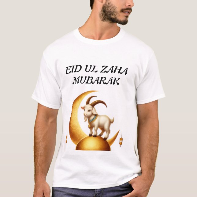 Camiseta branca com design Eid mubarak (Frente)