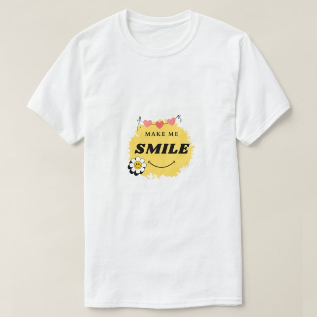 camiseta branca com design faça-me sorrir (Frente do Design)