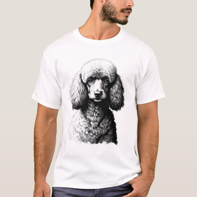 Camiseta Branca com Esboço da Cabeça do Cão Poodle (Frente)