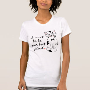 Camiseta branca com gato que dá amizade