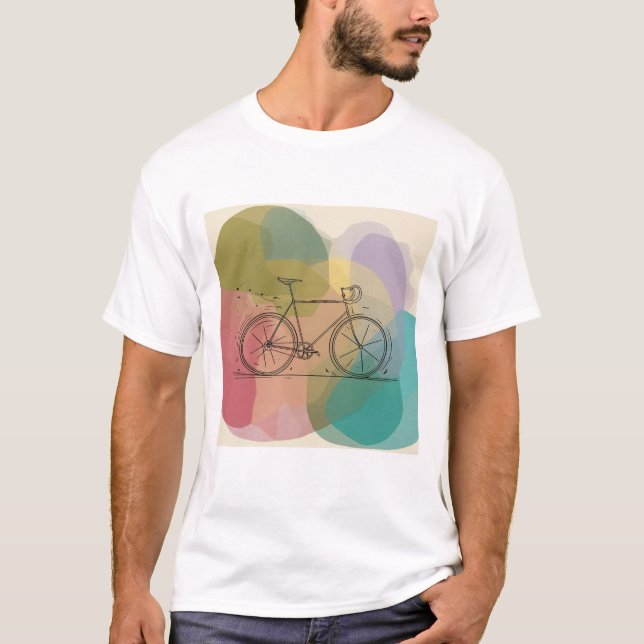 Camiseta Branca com Gráfico de Bicicleta Abstrata (Frente)