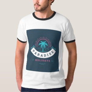 Camiseta branca com tipografia Paradise Holiday