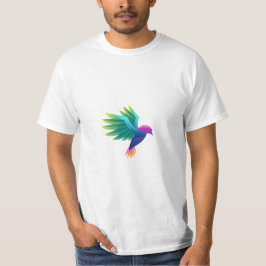 Camiseta branca com um gráfico colorido