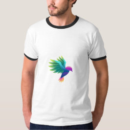 Camiseta branca com um gráfico colorido