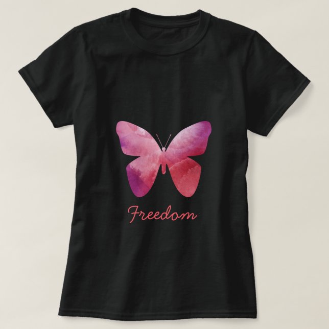 Camiseta Branca cor-de-rosa com liberdade (Frente do Design)