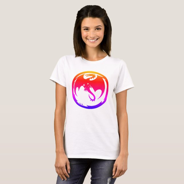 Camiseta branca das mulheres Neon Dragon (Frente Completa)