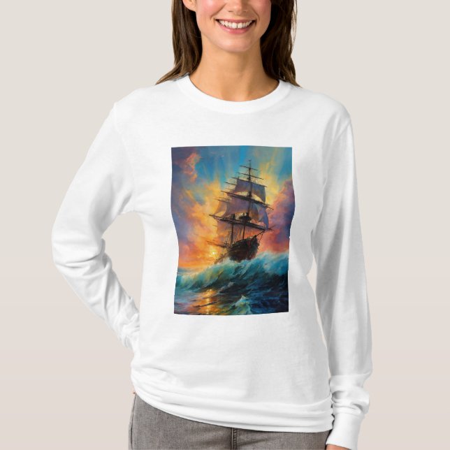 Camiseta branca de algodão com manga de cheio (Frente)