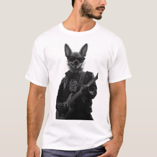 Camiseta Branca de Chihuahua Guitarrista Monocromá