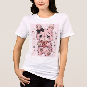 Camiseta branca de coelho triste yami kawaii paste