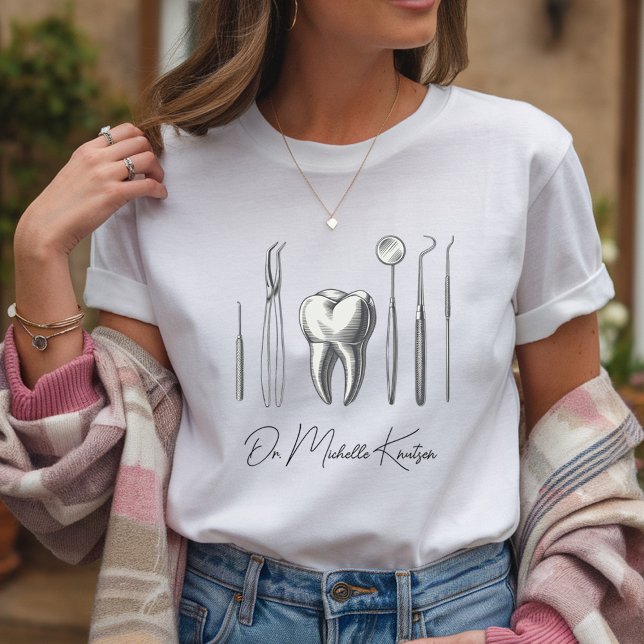 Camiseta Branca de Dentista Profissional Personalizada (Criador carregado)
