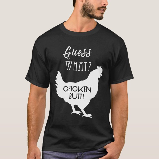 Camiseta Branca de Design Bunda de Frango Adivinhe (Frente)