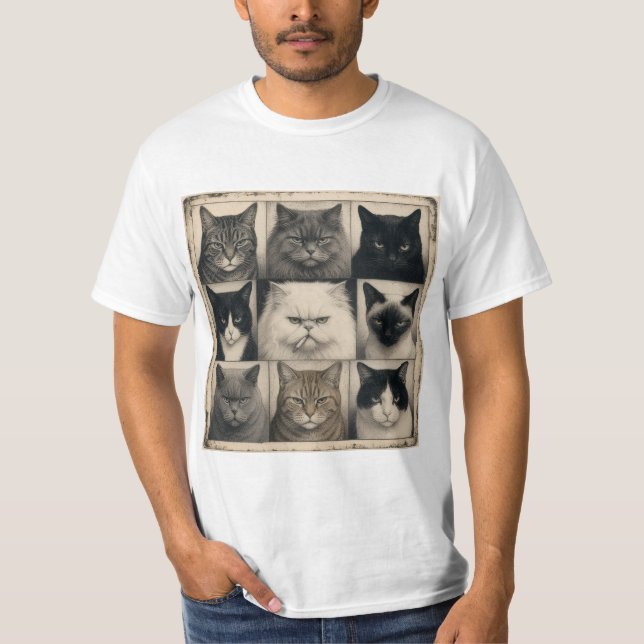 Camiseta branca de gato old school (Frente)