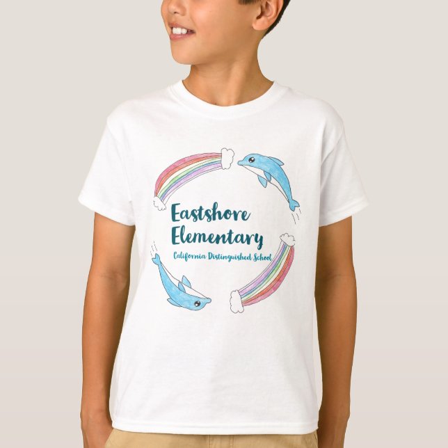 Camiseta Branca de Golfinho-Arco-Íris (Frente)