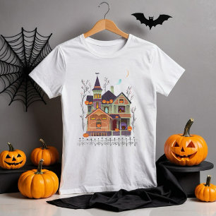 Camiseta Branca de Halloween Haunted House