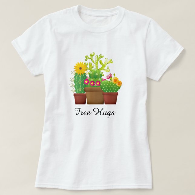 Camiseta branca de Hugs Cactus Garden (Frente do Design)