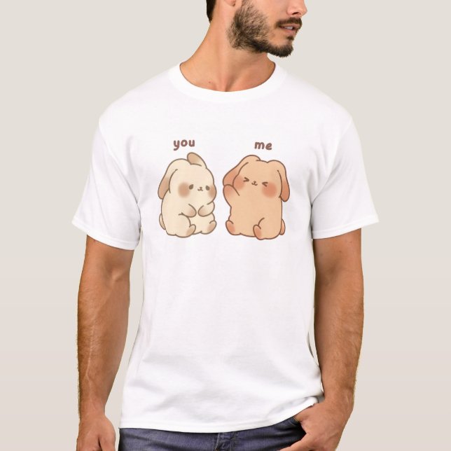 Camiseta branca de manga curta com design de coelh (Frente)