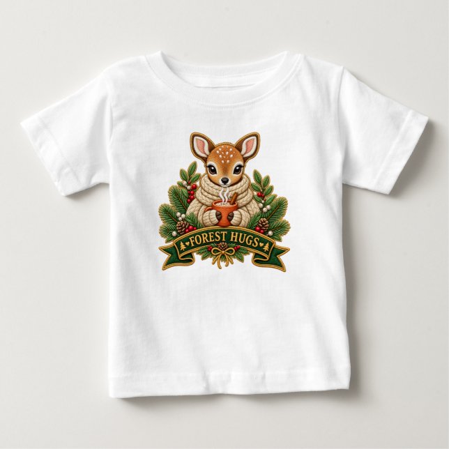 Camiseta Branca de Manga Curta para Bebê com Flore (Frente)