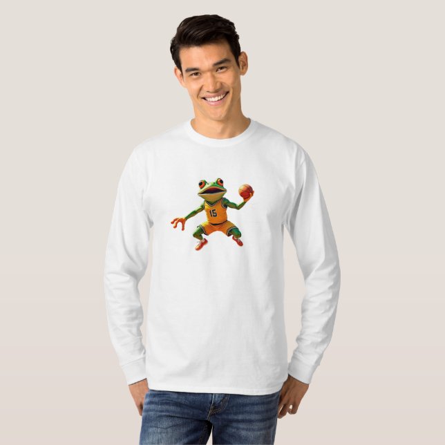 Camiseta branca de manga de Sapo de basquete (Frente Completa)