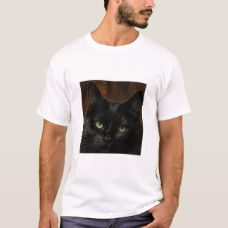 Camiseta branca de meia manga com design de gato p