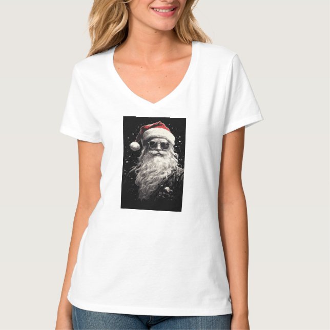 Camiseta branca de Natal das mulheres "Papais noei (Frente)