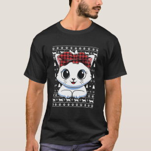 Camiseta Branca de Natal Feia Xadrez Vermelha Bandana Xmas 